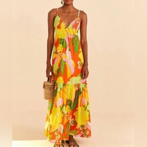 Farm Rio Red Neon Floral Maxi Dress